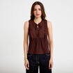 Blouse sans manches col v marron femme