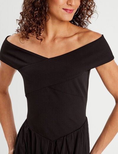 Robe midi bustier évasée noir femme