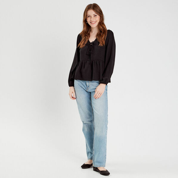 blouse col en v noeuds noir femme Blouse col en V noeuds noir femme