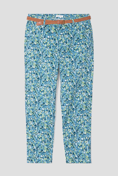 Pantalon chino slim 7/8ème bleu femme
