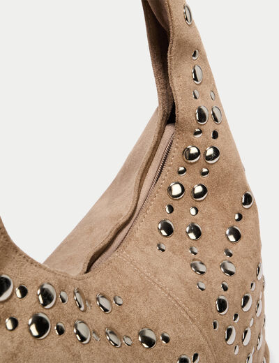 Sac aspect daim d&eacute;tails clout&eacute;s beige femme