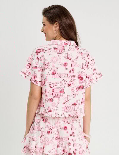 Chemise manches courtes rose fushia femme
