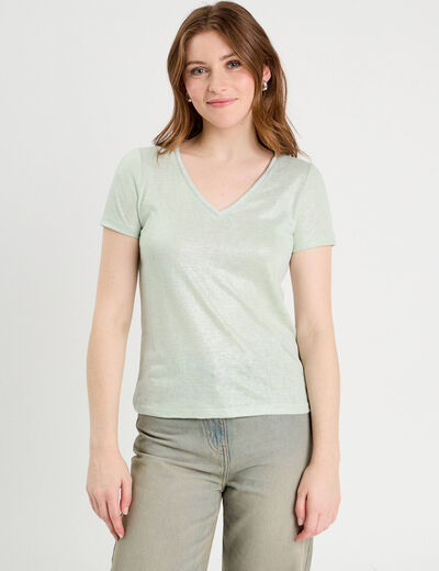 T-shirt manches courtes irisé vert clair femme