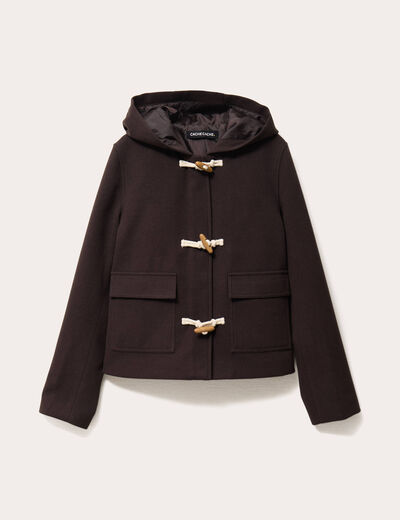 Manteau style dufflecoat marron foncé femme