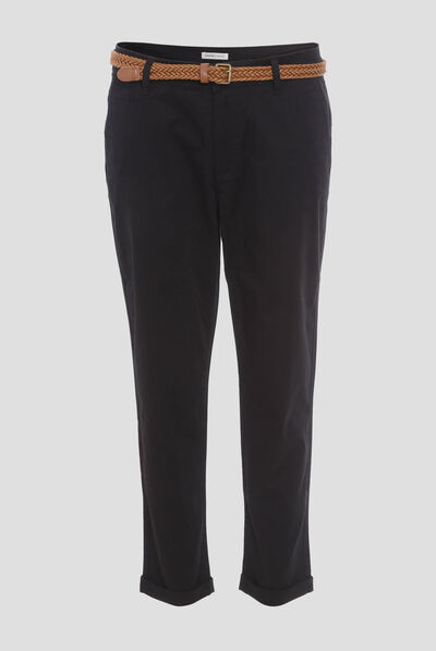 Pantalon chino 7/8ème noir femme