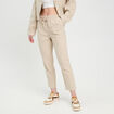 Pantalon carotte contenant du lin beige femme