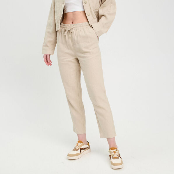 pantalon carotte contenant du lin beige femme Pantalon carotte contenant du lin beige femme