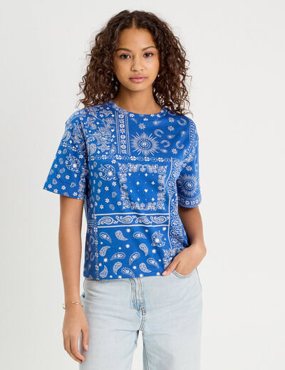 T-shirt manches courtes bleu femme