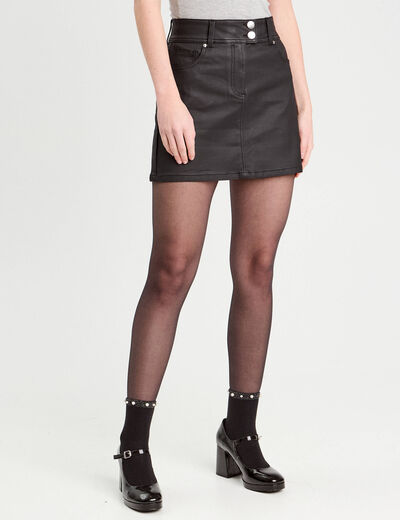 Jupe droite enduite denim noir enduit femme