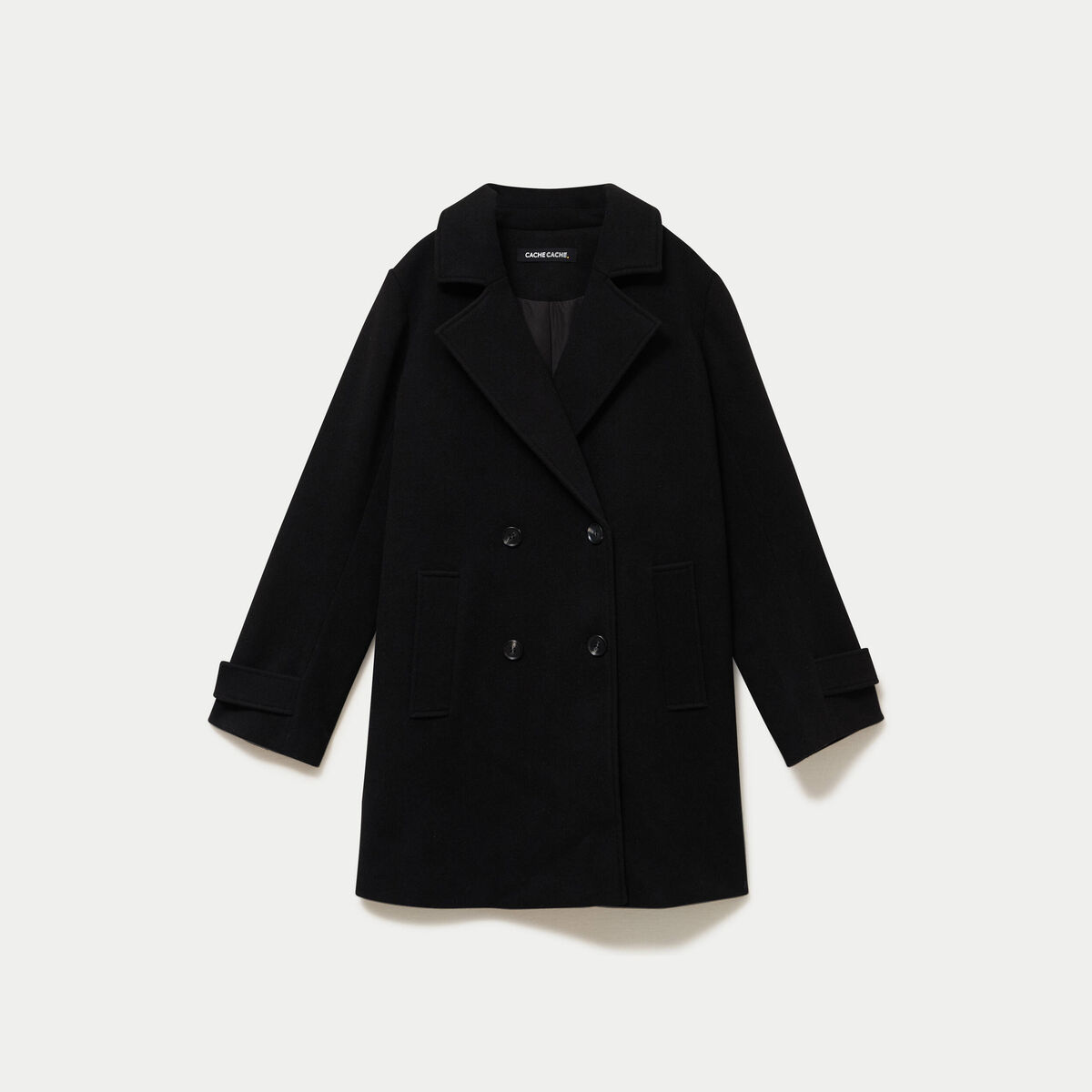Manteau col classique manches longues noir femme