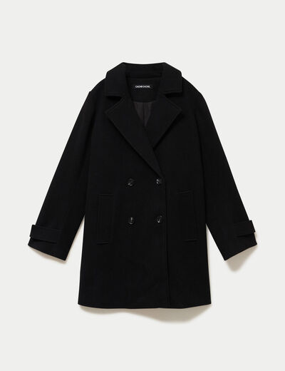 Manteau col classique manches longues noir femme