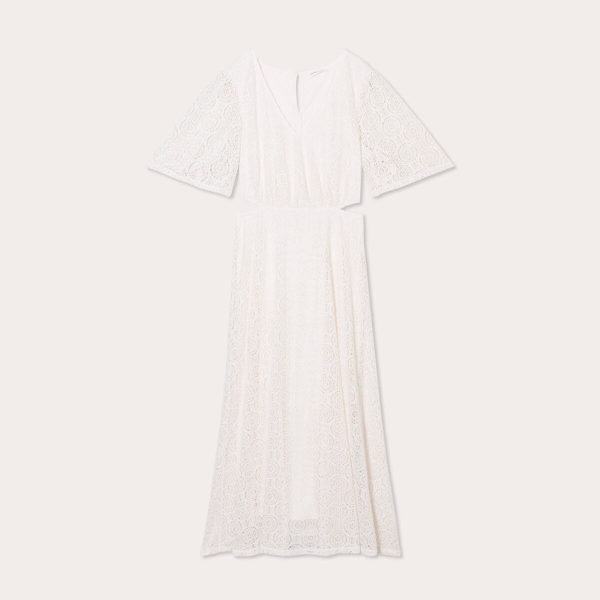 Robe longue évasée dentelle ecru femme