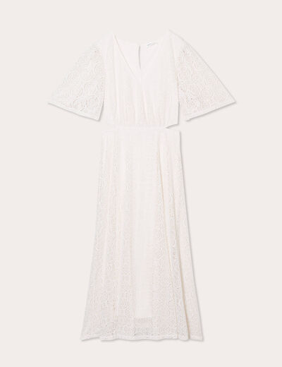 Robe longue évasée dentelle ecru femme