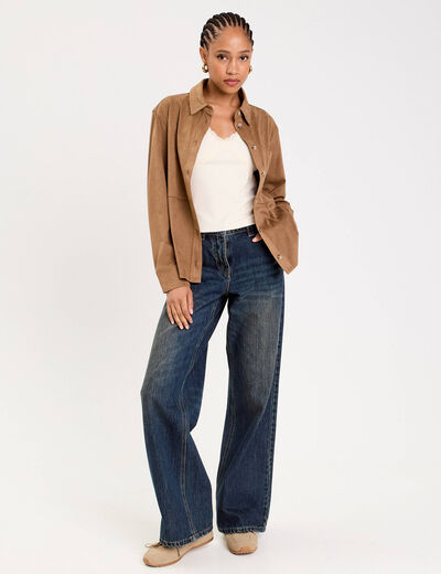 Chemise aspect daim marron clair femme