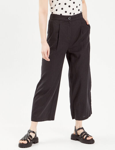 Pantalon large contenant du lin noir femme
