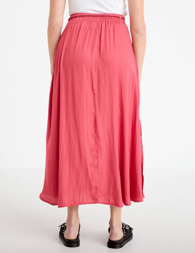 Jupe longue &eacute;vas&eacute;e satin rose framboise femme