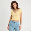 T-shirt côtelé manches courtes jaune clair femme