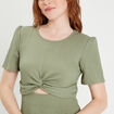 Robe midi ajustée col rond vert kaki femme
