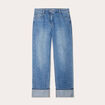 Jeans droit à revers denim double stone femme