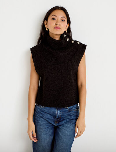 Pull droit sans manches col montant noir femme