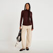 T-shirt uni &agrave; manches longues marron fonc&eacute; femme