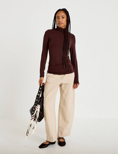 T-shirt uni &agrave; manches longues marron fonc&eacute; femme