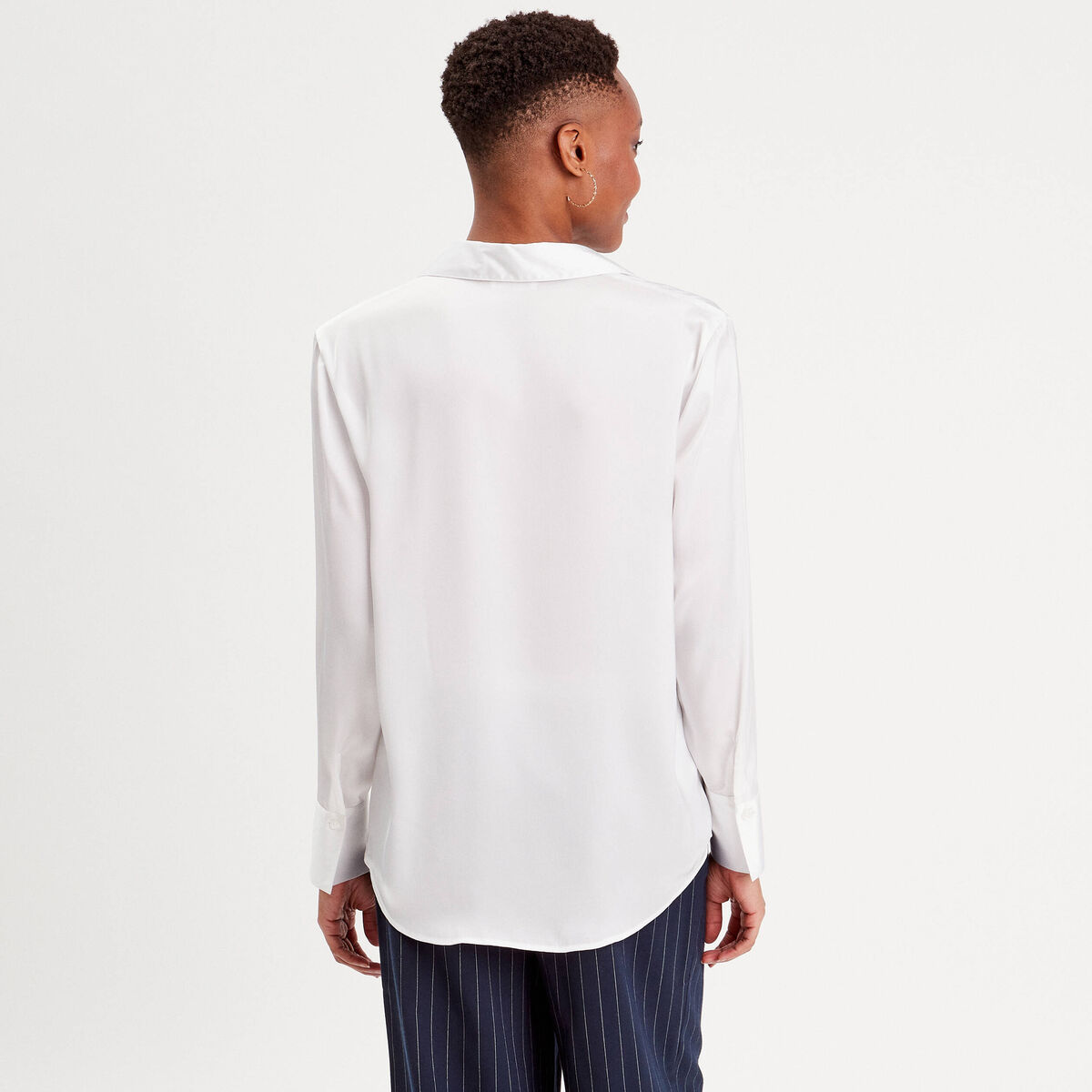 Chemise manches longues satin blanc femme