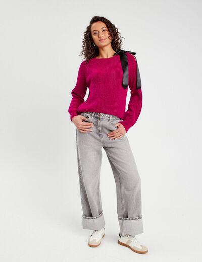 Pull avec noeud rose fushia femme