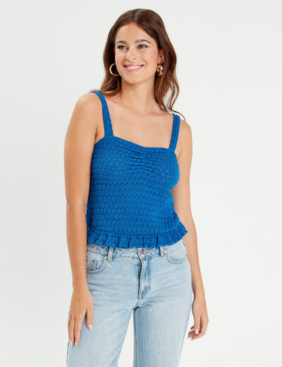 Débardeur tricot cropped bleu electrique femme