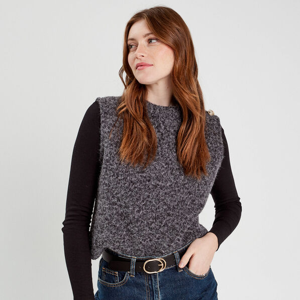 pull sans manches gris fonce femme Pull sans manches gris foncé femme
