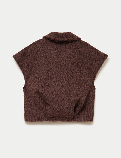 Veste sans manches bouclette col rond marron clair femme