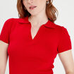 T-shirt manches courtes col polo rouge femme