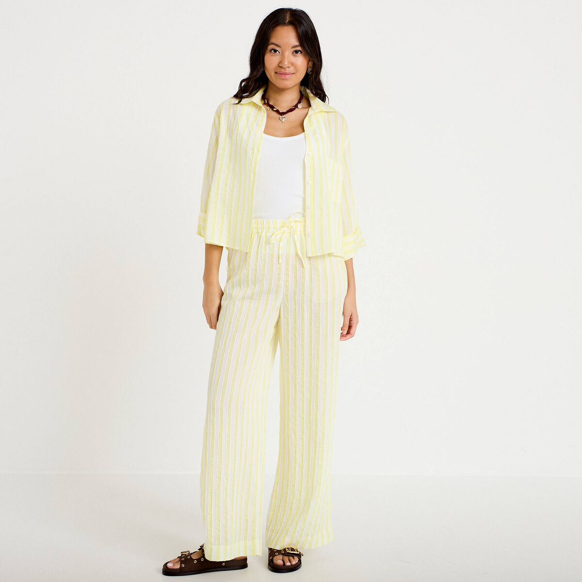 Blouse ample col tunisien manches 3/4 jaune femme