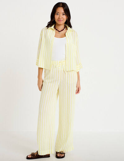 Blouse ample col tunisien manches 3/4 jaune femme