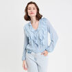 Blouse manches longues aspect dentelle bleu clair femme