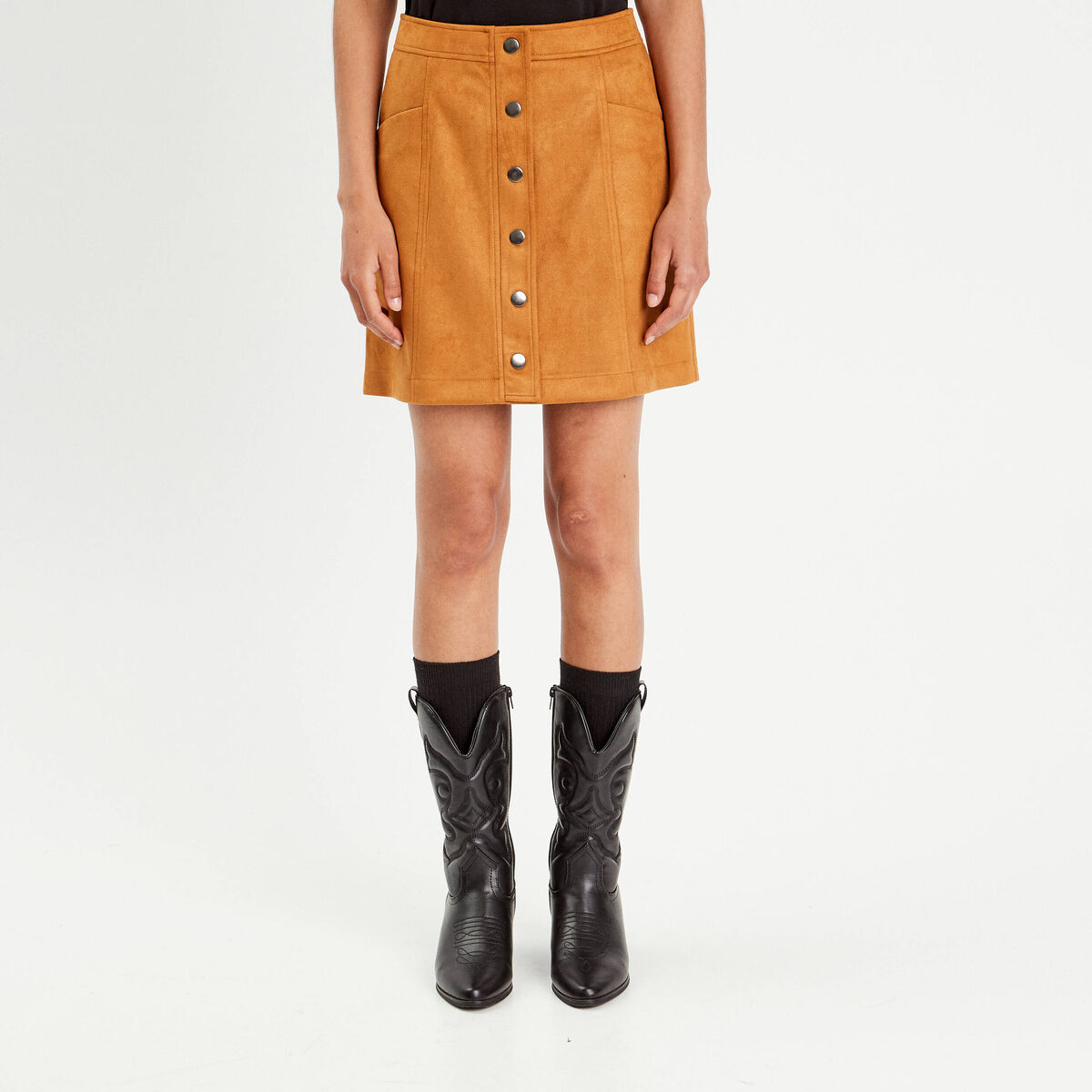 Jupe trapèze suédine camel femme