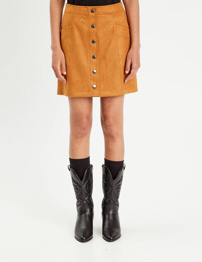 Jupe trapèze suédine camel femme