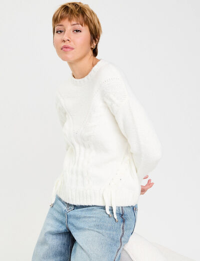 Pull &agrave; torsades ecru femme