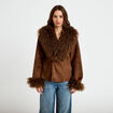 Manteau droit manches longues marron femme