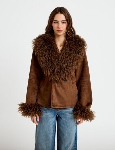 Manteau droit manches longues marron femme