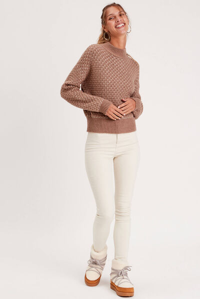 Jeans skinny intérieur gratté chaud sable femme