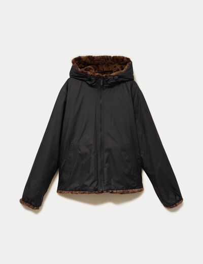 Parka r&eacute;versible &agrave; capuche noir femme