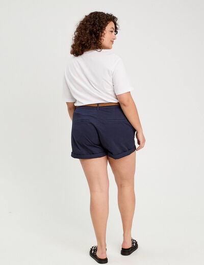 Short chino ceinturé bleu marine femme