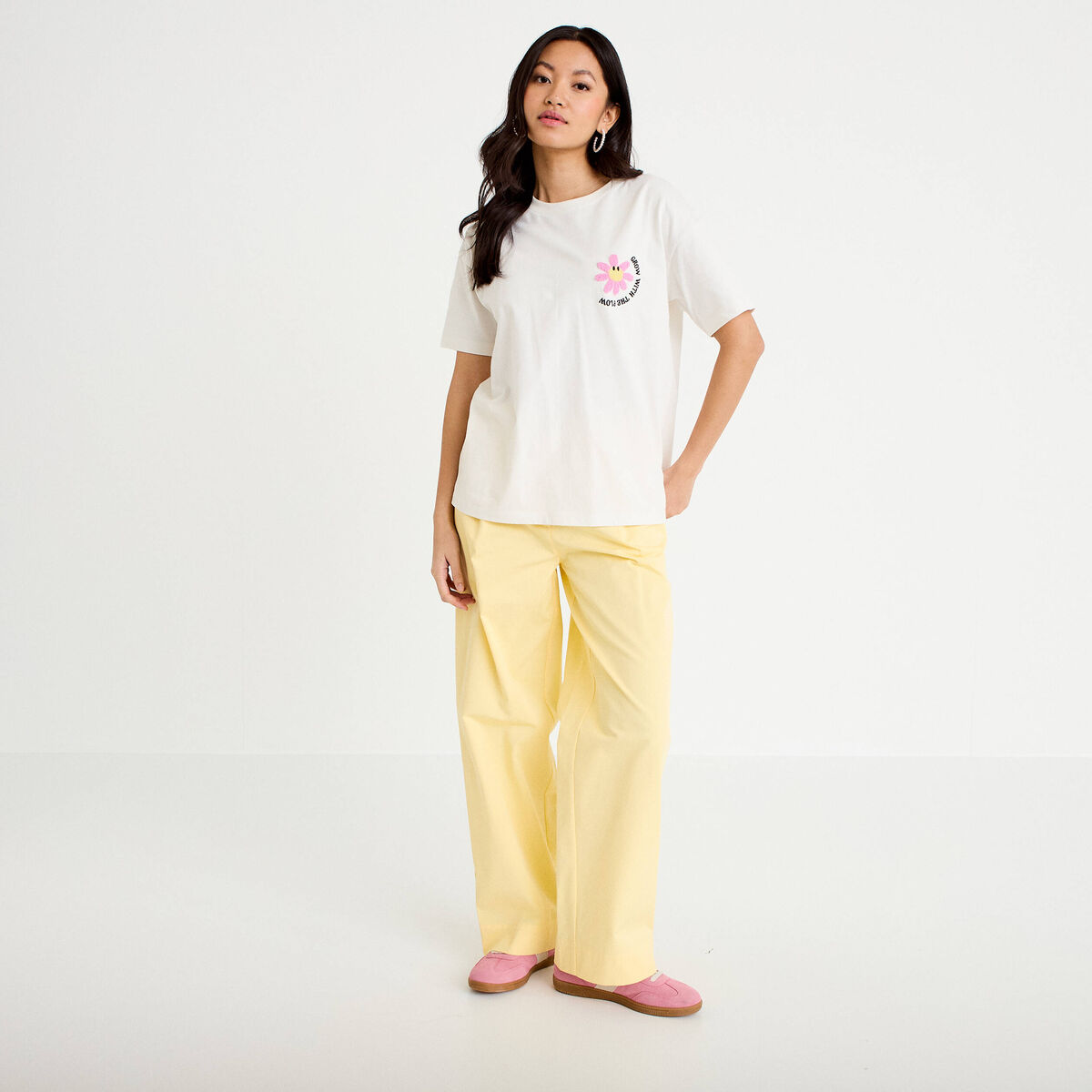 T-shirt col rond manches courtes ecru femme