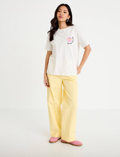 T-shirt col rond manches courtes ecru femme
