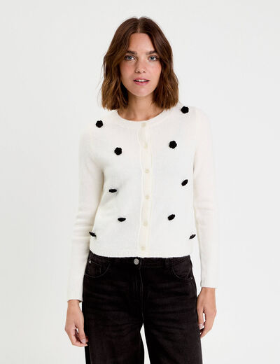 Gilet fleurs en relief ecru femme