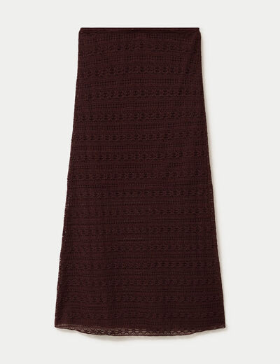 Jupe longue droite en dentelle marron femme