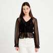 Blouse d&eacute;collet&eacute; manches longues gris argent femme