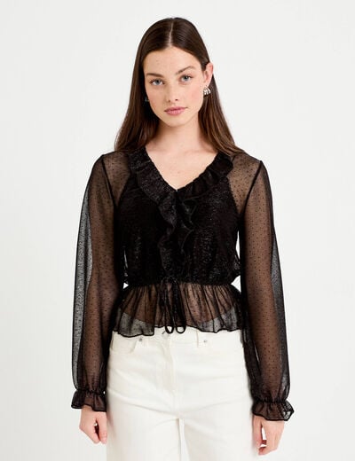 Blouse d&eacute;collet&eacute; manches longues gris argent femme