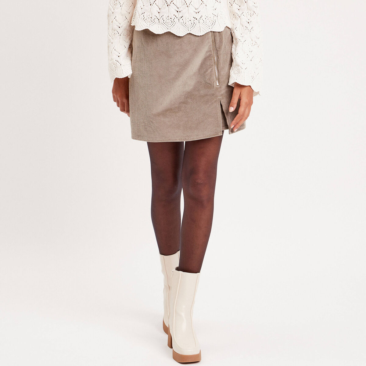 Jupe-short moulante velours vert kaki femme
